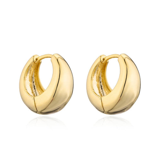 Golden Chunky Hoop Earring Metal Texture 18 k Gold Plated