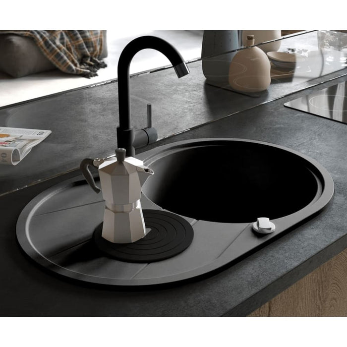 Granite Kitchen Sink Single Basin Oval Black Oappxn