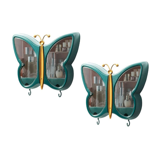 2x Green Butterfly Shape Wall-mounted Makeup Organiser