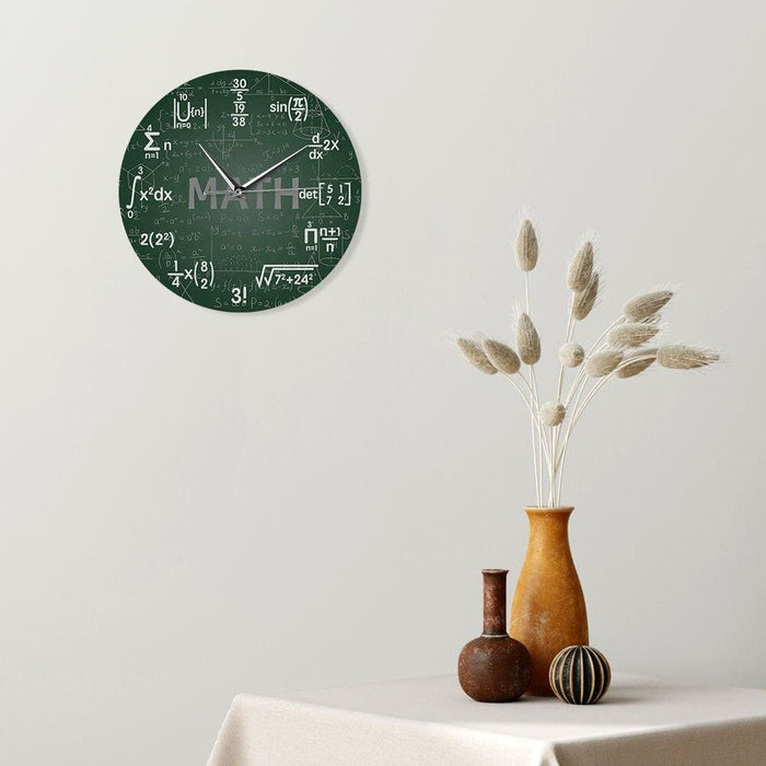 Green Chalkboard Math Formulas Wall Clock Hanging Watch