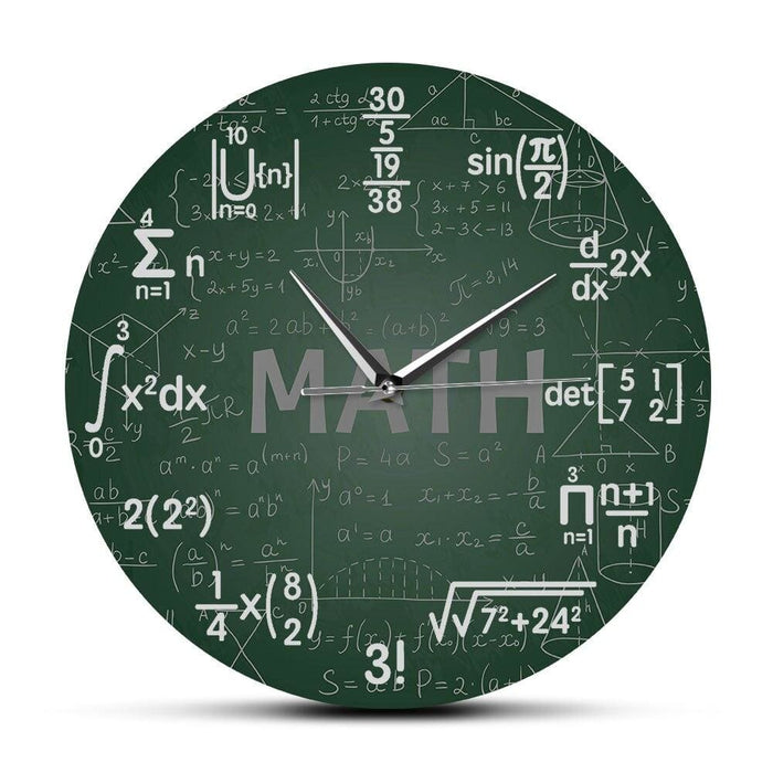 Green Chalkboard Math Formulas Wall Clock Hanging Watch