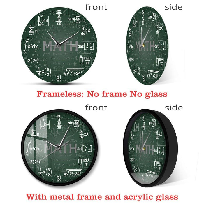 Green Chalkboard Math Formulas Wall Clock Hanging Watch