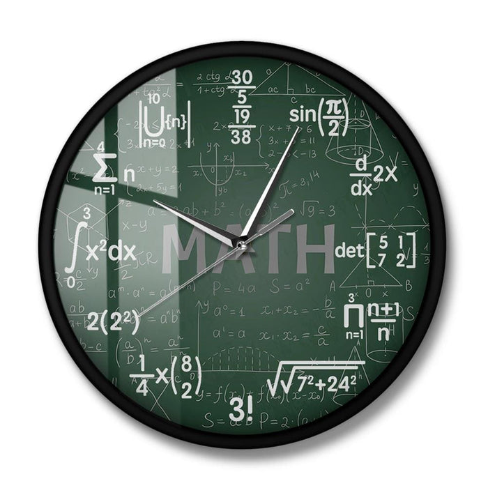 Green Chalkboard Math Formulas Wall Clock Hanging Watch