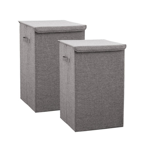 2x Grey Medium Collapsible Laundry Hamper Storage Box