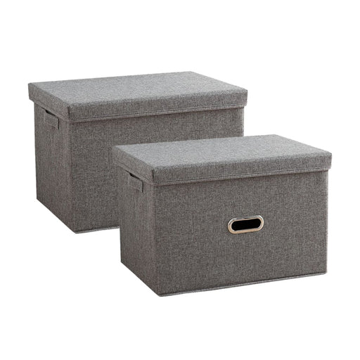 2x Grey Medium Foldable Canvas Storage Box Cube Clothes