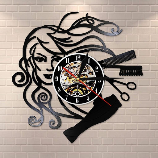 Hairstyle Beauty Salon Vinyl Record Led Wall Clock Hair