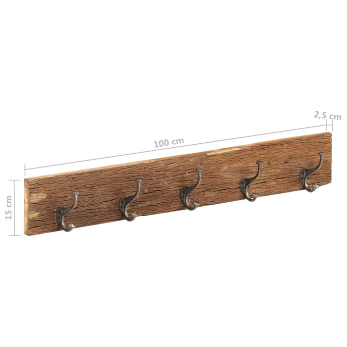 Hall Hanger with 5 Hooks 100x2.5x15 Cm Solid Reclaimed Wood
