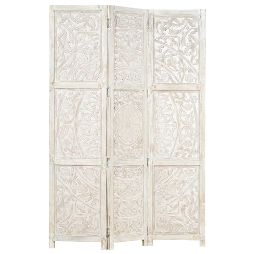Hand Carved 3 Panel Room Divider White Solid Mango Wood