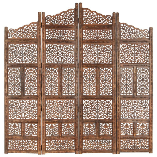 Hand Carved 4 - panel Room Divider Brown 160x165 Cm Solid