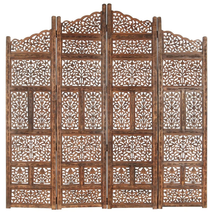 Hand Carved 4-panel Room Divider Brown 160x165 Cm Solid
