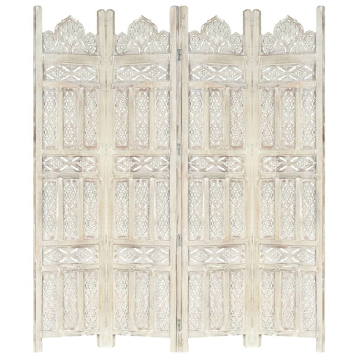Hand Carved 4 - panel Room Divider White 160x165 Cm Solid