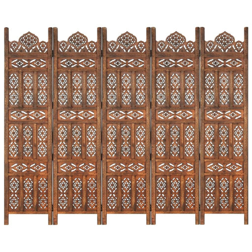 Hand Carved 5 - panel Room Divider Brown 200x165 Cm Solid