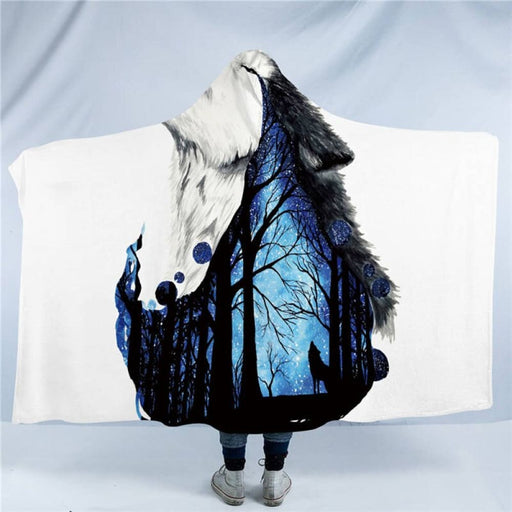 Hooded Blanket Animal Howling Wolf Soft Sherpa Fleece