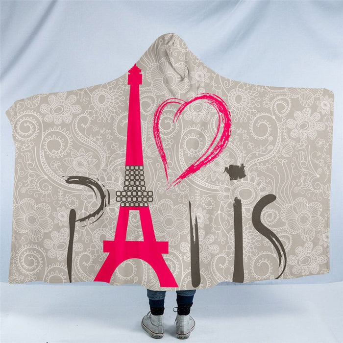 Hooded Blanket France Paris Tower Sherpa Fleece Microfiber