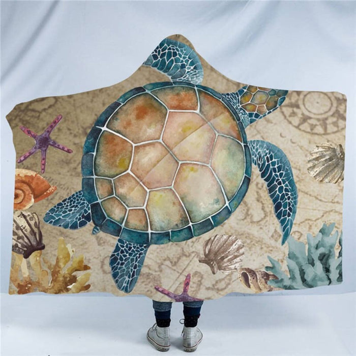 Hooded Blanket Marine Animal Tortoise Sherpa Fleece