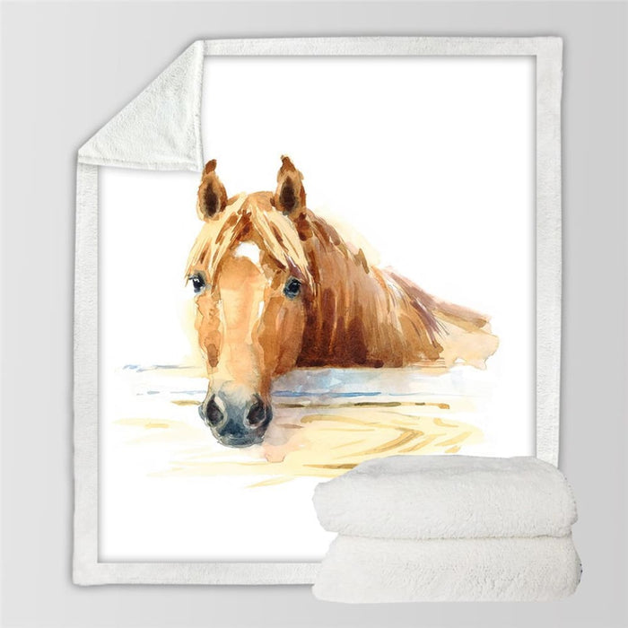Horses Sherpa Throw Blanket3d Dusty Lightning Printed