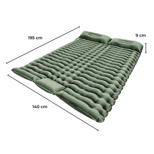 Double Inflatable Camping Sleeping Pad With Pillow (Army Green)