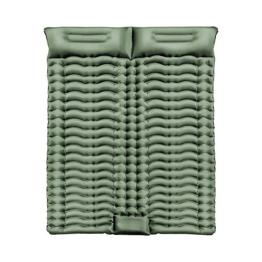 Double Inflatable Camping Sleeping Pad With Pillow (Army Green)