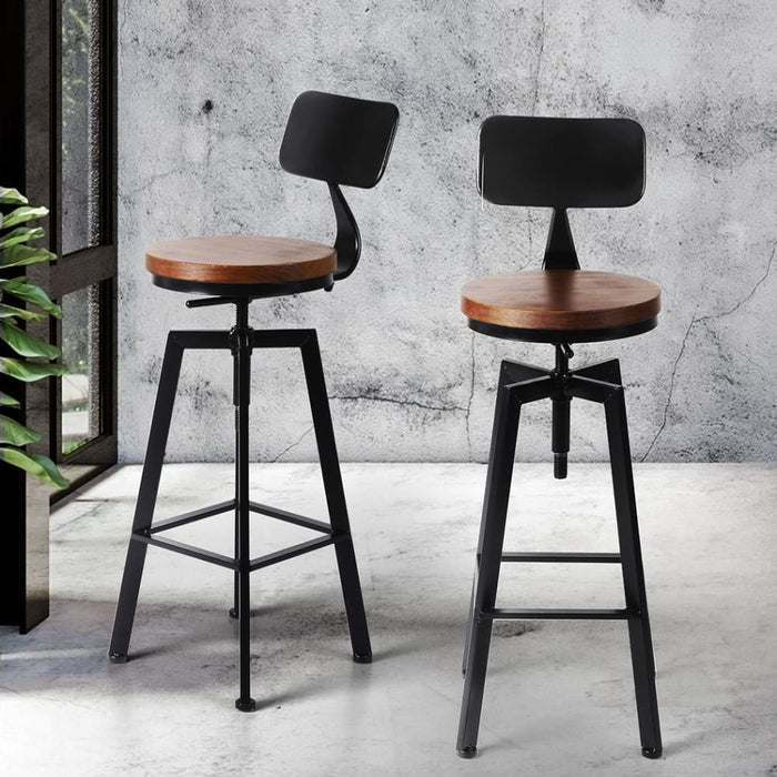 2x Industrial Bar Stools Chairs Kitchen Stool Wooden