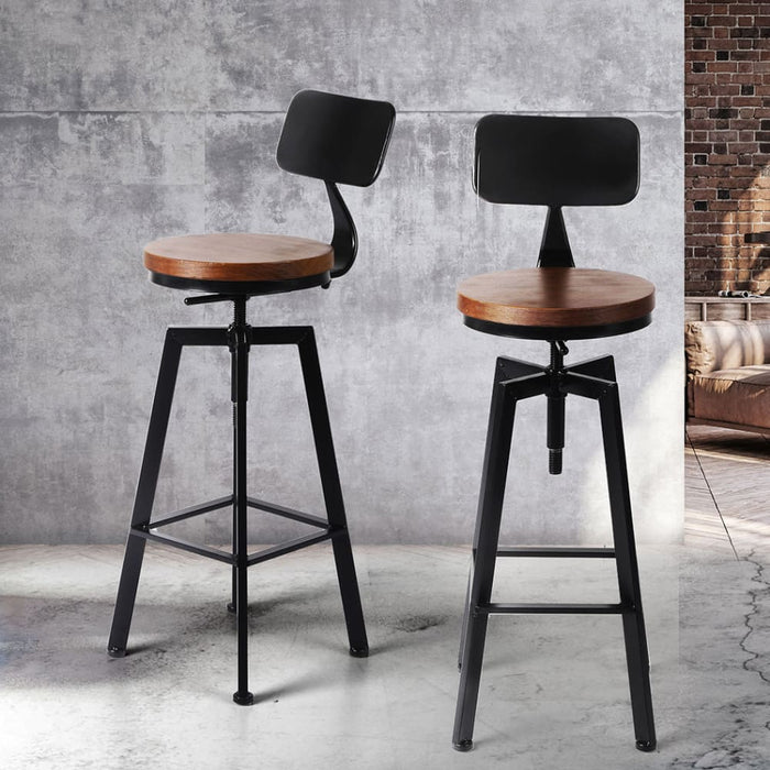 2x Industrial Bar Stools Chairs Kitchen Stool Wooden