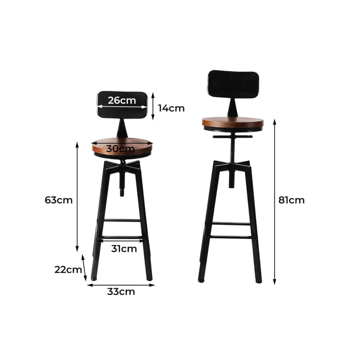 4x Industrial Bar Stools Chairs Kitchen Stool Wooden