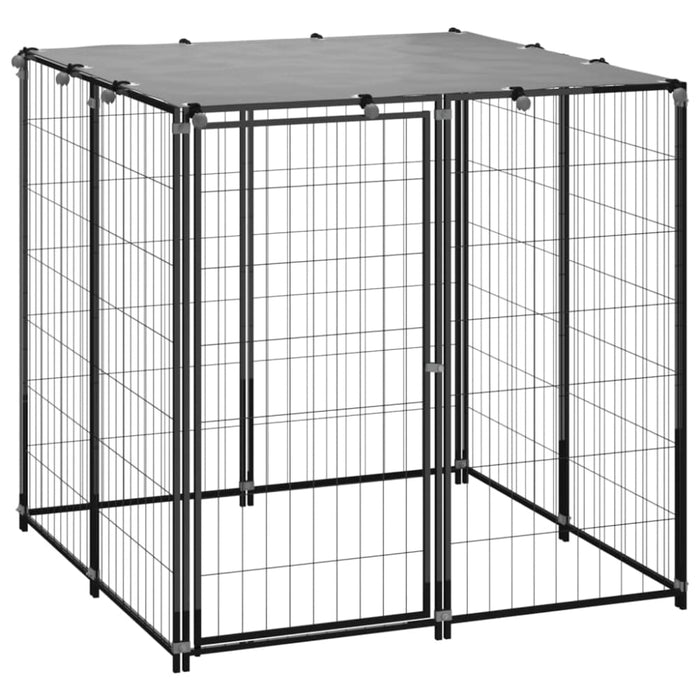 Dog Kennel Black Steel Opbino