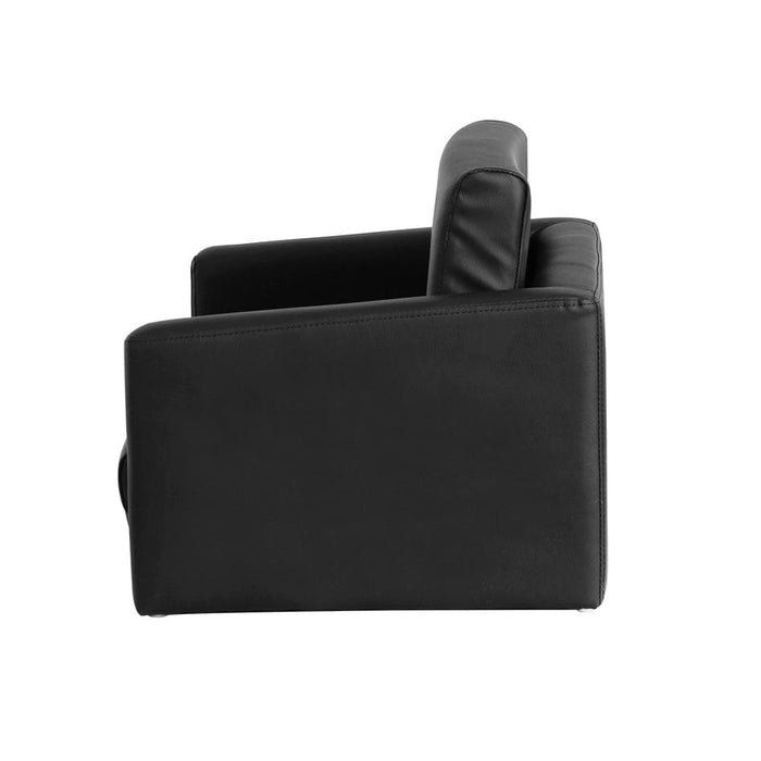 Kids Convertible Sofa 2 Seater Black Pu Leather Children
