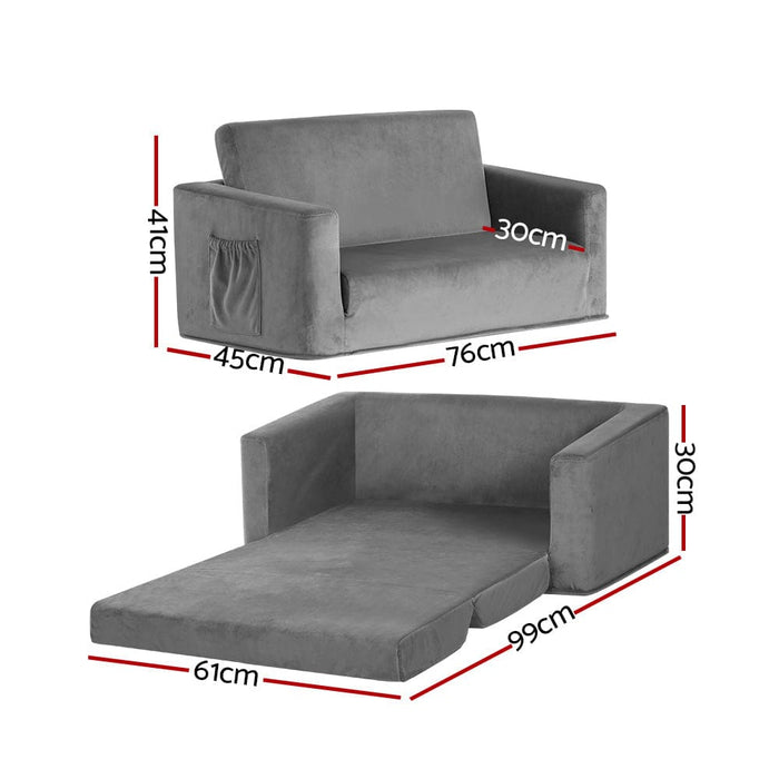Kids Convertible Sofa 2 Seater Children Flip Open Couch