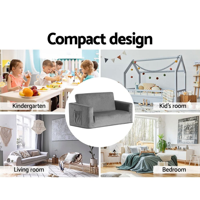 Kids Convertible Sofa 2 Seater Children Flip Open Couch