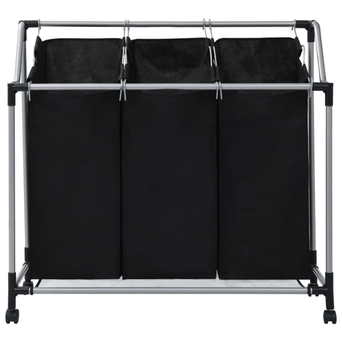 Laundry Sorter with 3 Bags Black Steel Xnxaxl