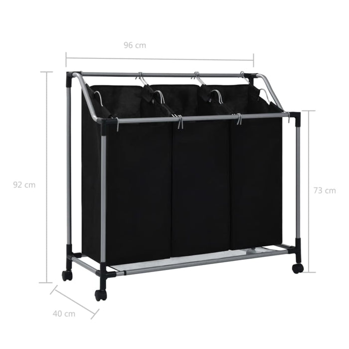 Laundry Sorter with 3 Bags Black Steel Xnxaxl