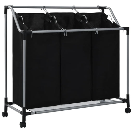 Laundry Sorter with 3 Bags Black Steel Xnxaxl