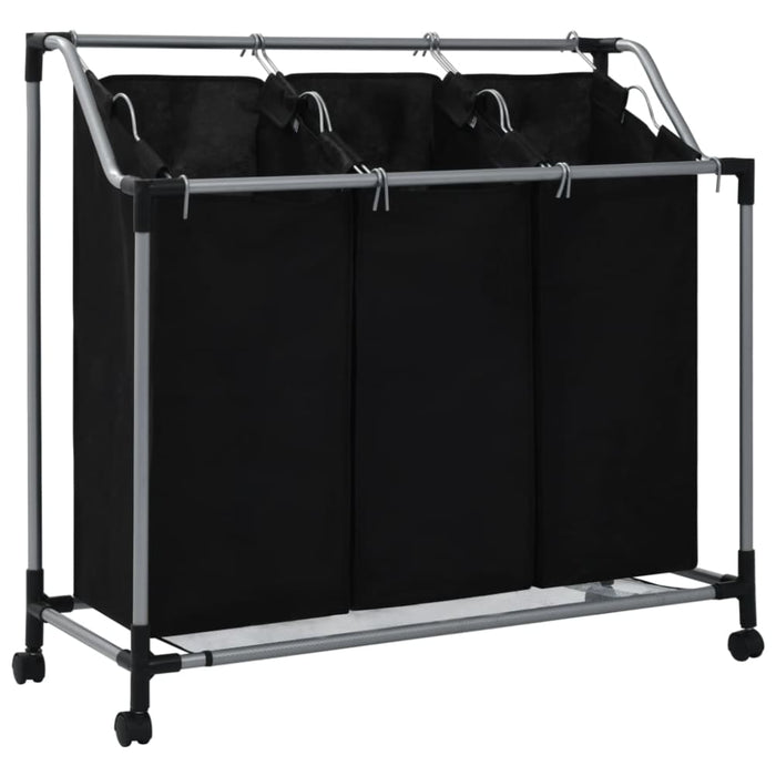 Laundry Sorter with 3 Bags Black Steel Xnxaxl