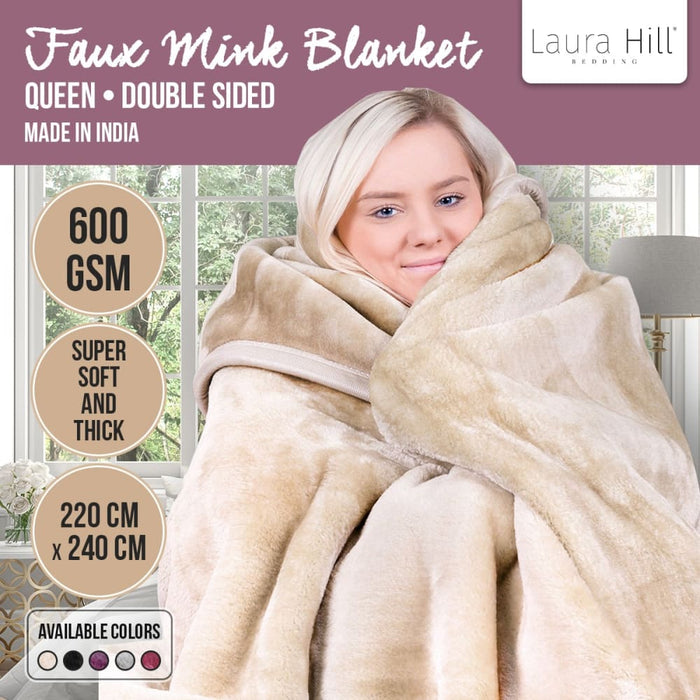 Laura Hill 600gsm Faux Mink Blanket Double-sided Queen Size