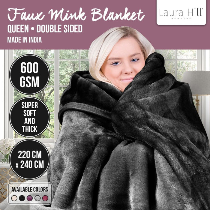 Laura Hill 600gsm Faux Mink Blanket Double-sided Queen Size