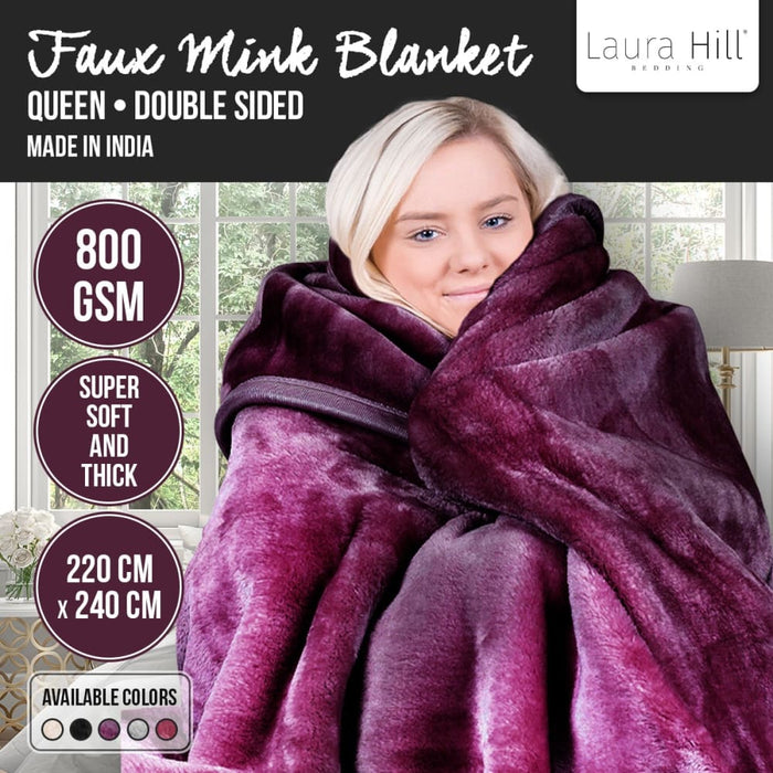 Laura Hill Faux Mink Blanket 800gsm Heavy Double-sided