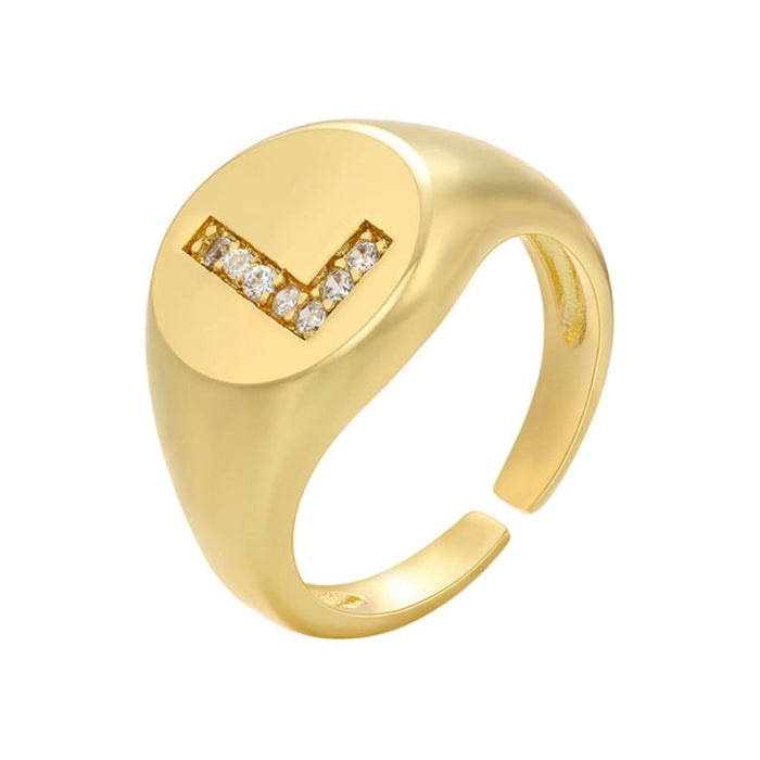 A - z Letter Gold Colour Metal Finger Rings Adjustable