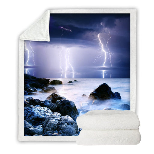 Lightning Blanket Summer Storm Sherpa Plush Throw Reef Rock