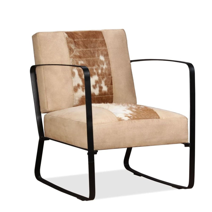 Lounge Chair Cream Genuine Goatskin And Canvas Gl8646