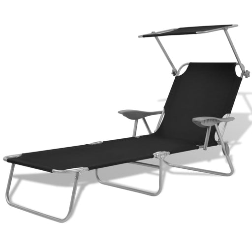 Sun Lounger with Canopy Steel Black Axktx