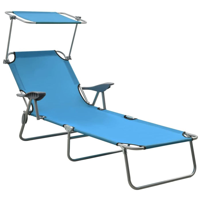 Sun Lounger with Canopy Steel Blue Tobttl
