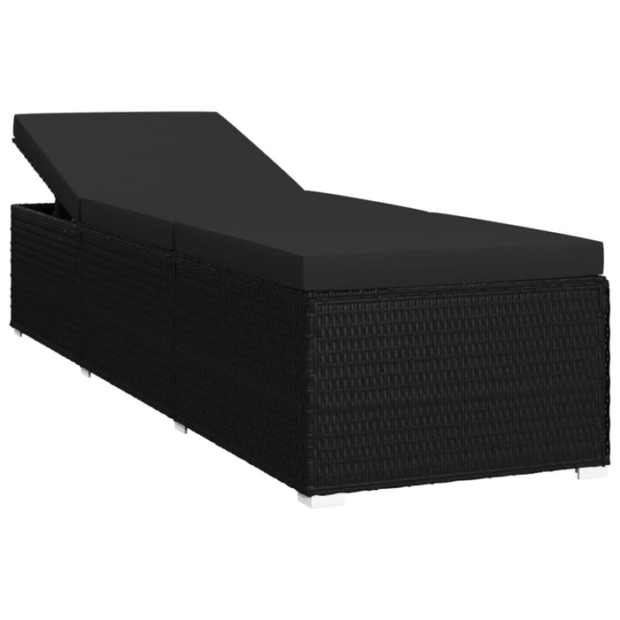 Sun Lounger with Cushion Poly Rattan Black Alxxo