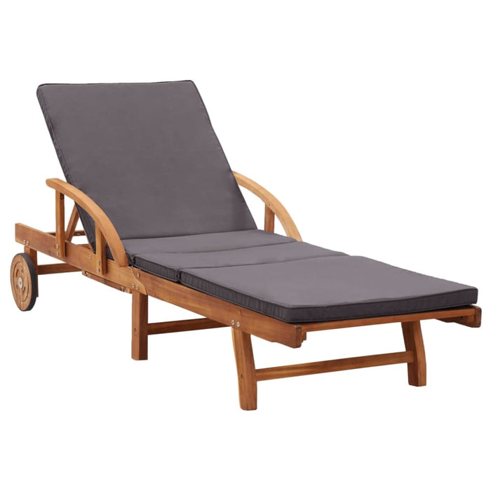 Sun Lounger with Cushion Solid Acacia Wood Albxl