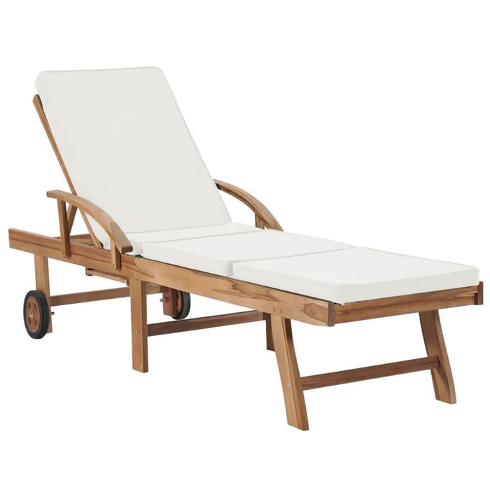 Sun Lounger with Cushion Solid Teak Wood Cream Anbxx