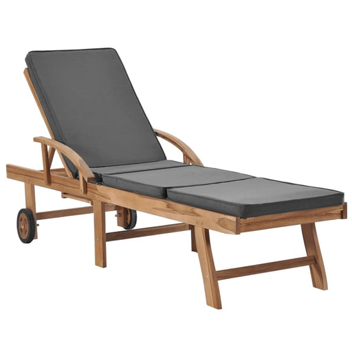 Sun Lounger With Cushion Solid Teak Wood Dark Grey Anbxt