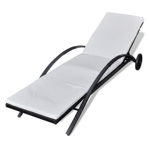 Sun Lounger with Cushion & Wheels Poly Rattan Black Axank