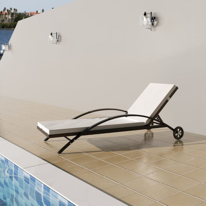 Sun Lounger with Cushion & Wheels Poly Rattan Brown Axann