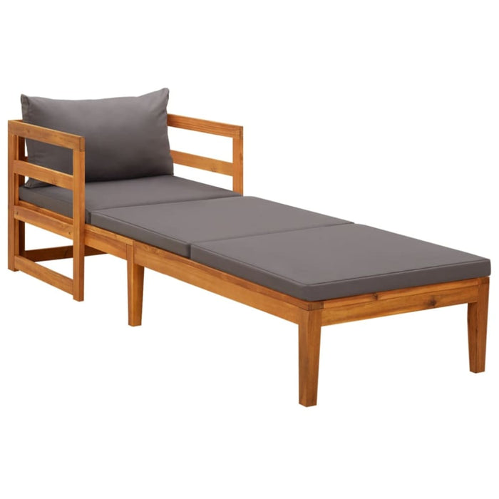 Sun Lounger with Dark Grey Cushions Solid Acacia Wood Toltoi