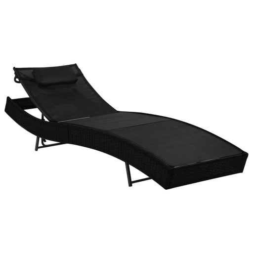 Sun Lounger with Pillow Poly Rattan Black Aaioi