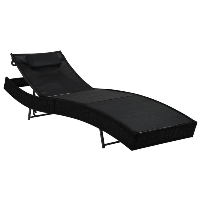 Sun Lounger with Pillow Poly Rattan Black Aaioi